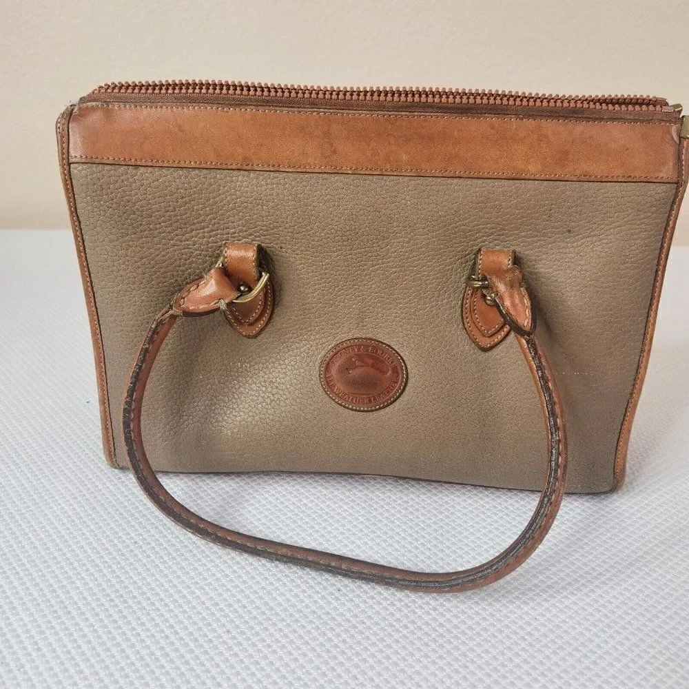 Vintage Dooney & Bourke Satchel Bag Taupe Tan Brown All Weather Leather Handbag